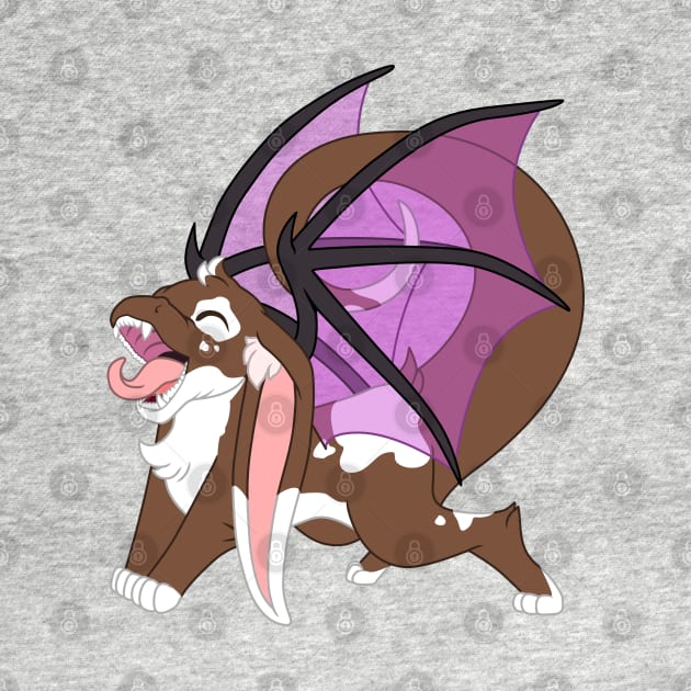 Happy yawning bunny dragon brown with spots by Femerithian